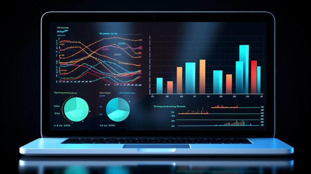 Computer laptop and dashboard for Data analysis document business Man 3D