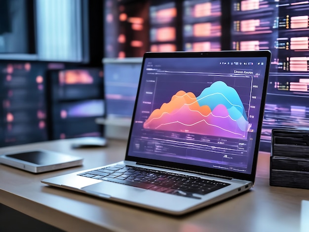 Computer laptop and dashboard for Data document Manage AI generated