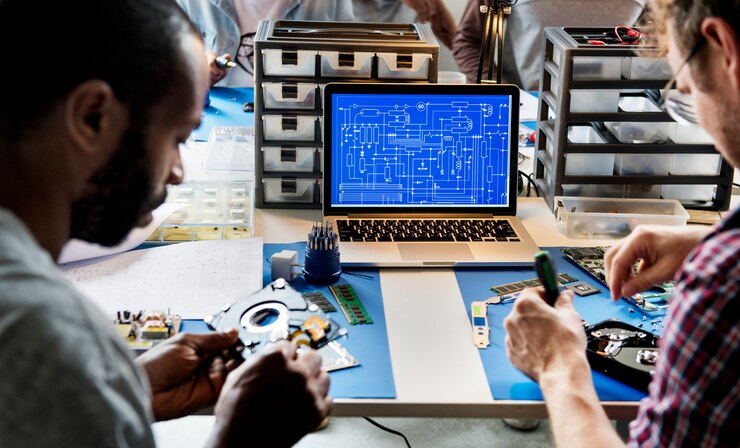 Photo computer laptop showing electronic circuit pattern