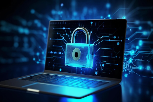 Computer met een hangslot op het scherm Cybersecurity ransomware e-mail phishing versleutelde technologie