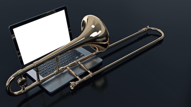 computer met trombone 3D-rendering