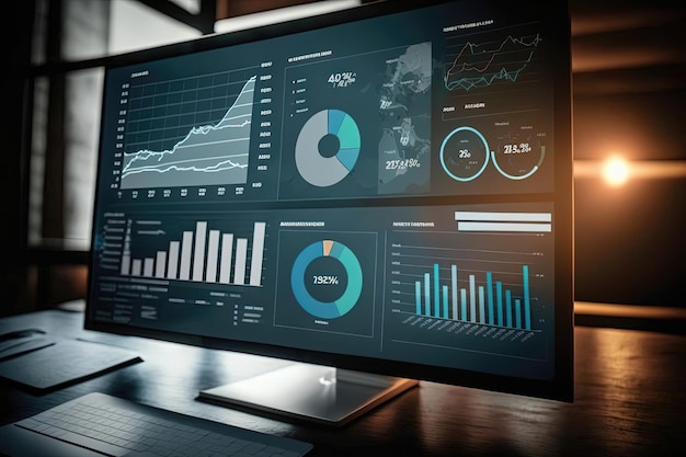 Photo a computer monitor displaying various data visualizations and analytics conveying a sense of efficiency and productivity generative of ai