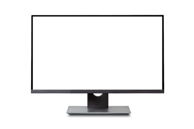 Photo computer monitor white screen isolated on white