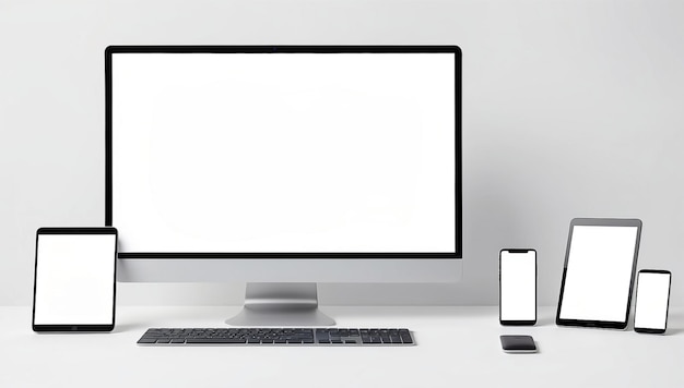 a computer monitor with a blank screen and a white background