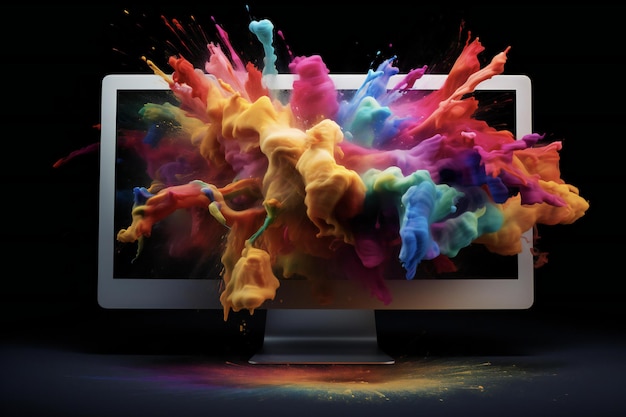 Photo a computer monitor with colorful paint on it