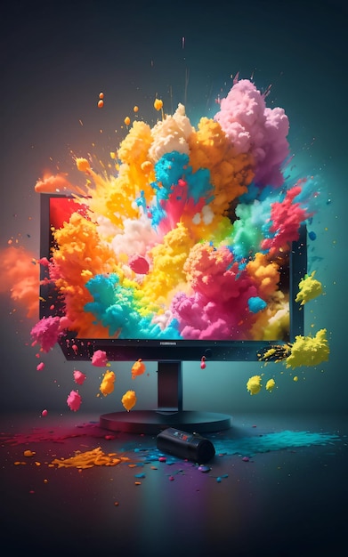 Photo a computer monitor with the colors of the rainbow on it