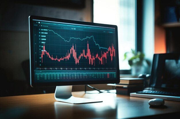 A computer monitor with a graph on the screen Monitor screen shows growth data with graphs charts software UI AI generated illustration