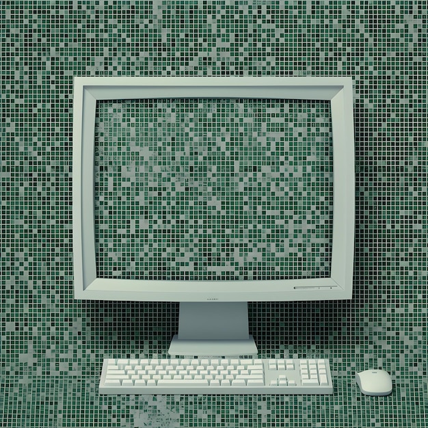 Photo a computer monitor with a green background with a white keyboard and mouse.