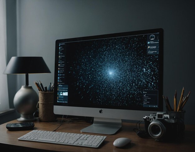 Photo a computer monitor with a map of the world on the screen