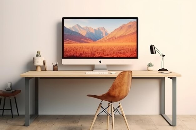 A computer monitor with a mountain scene on it