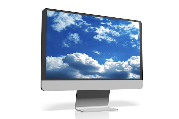 computer monitor with sky on a screen 3d illustration