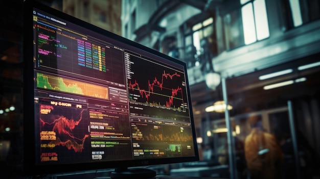 Computer monitor with various trading charts