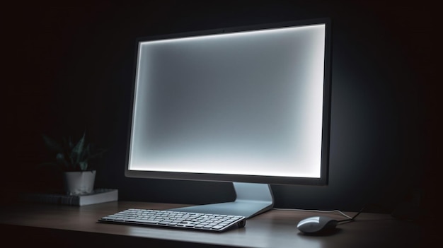 A computer monitor with a white screen that says " computer " on it.