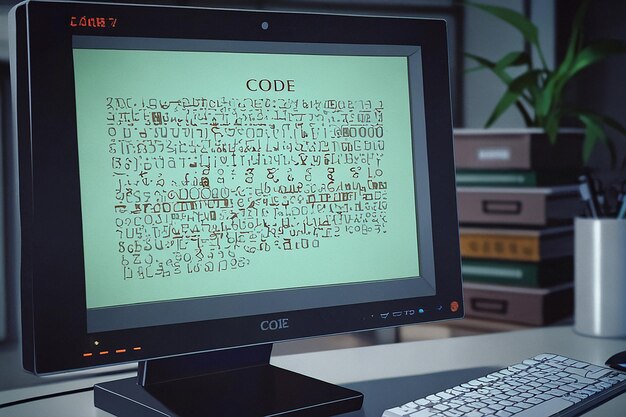 画面にコードという単語が表示されたコンピューターのモニター