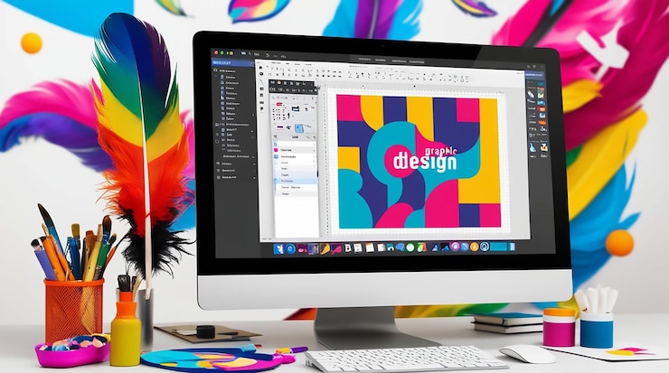 Photo a computer monitor with the word design on the screen