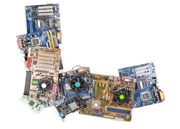 computer motherboards with fans isolated on white