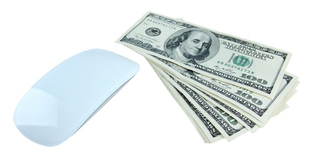 Computer mouse and dollars isolated on white