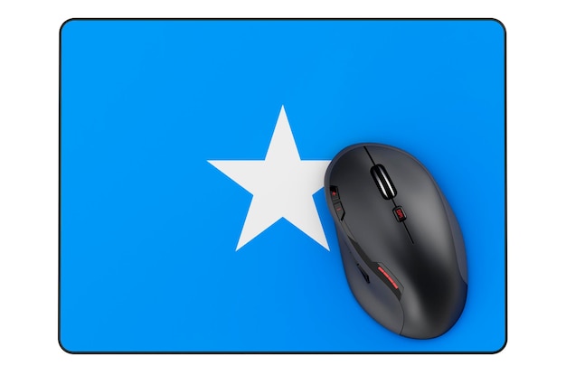 소말리아 국기 3D 렌더링이  바탕에 고립된 컴퓨터 마우스와 마우스 패드