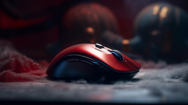 Computer mouse on snow with christmas decoration Christmas and New Year conceptgenerative ai