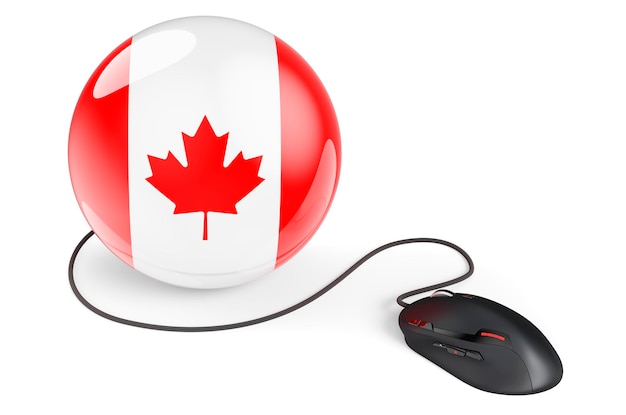 Photo computer mouse with canadian flag internet network in canada concept 3d rendering isolated on white background