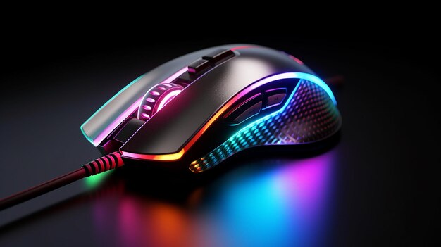 a computer mouse with a colorful light on it