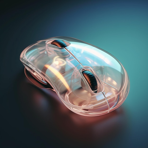 a computer mouse with a glass cover and a blue background.