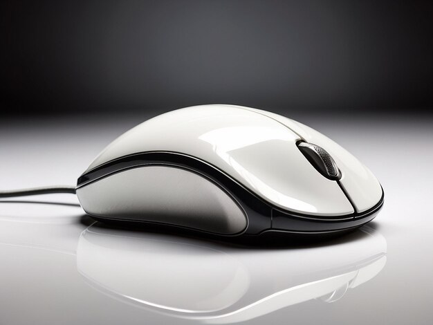 A computer mouse with two people on it with a white background