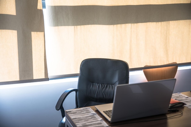 Computer office interior with laptops