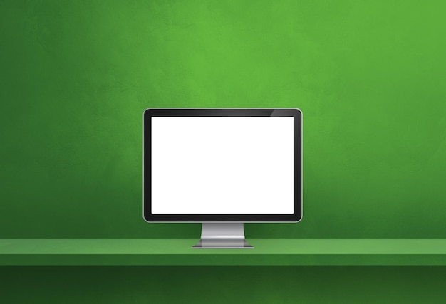 Computer pc on green shelf banner