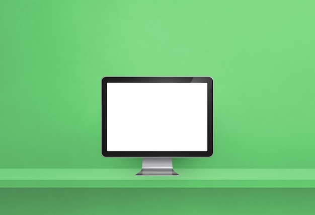 Computer pc green wall shelf banner 3D Illustration