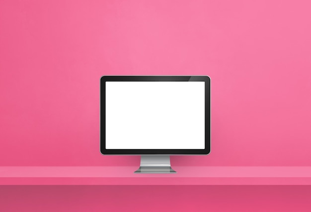 Computer pc on pink shelf banner