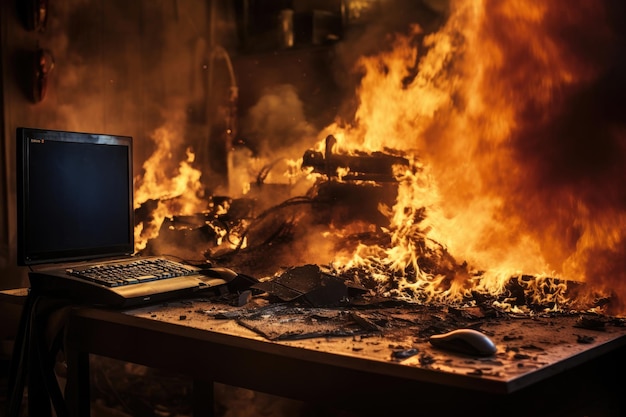 Computer PC on the table Burning