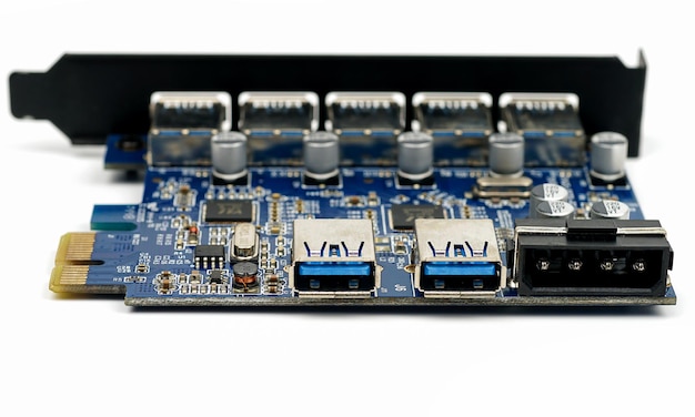 Computer  PCIE to USB 30 Expasion Card on white background