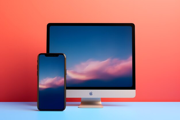 a computer and a phone on a table