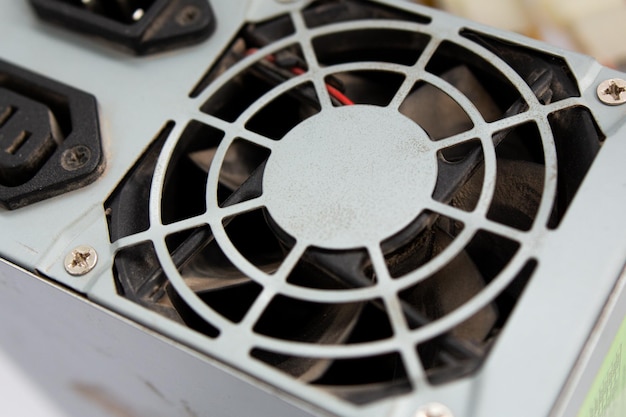 Computer power supply on a white background