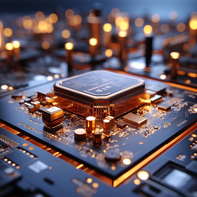 Computer Processors CPU Microchip circuit board digital chip Integrated communication processor 3D