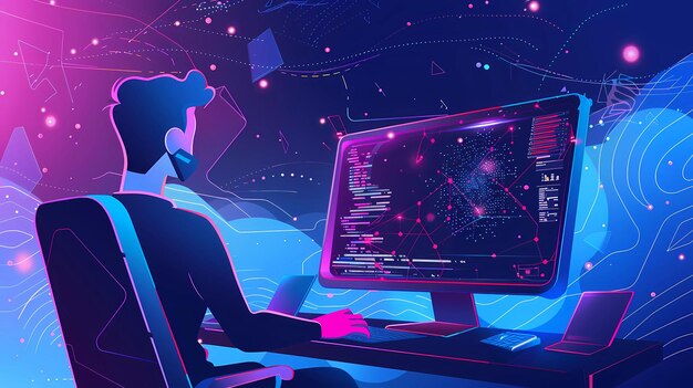 Computer programmer coding on modern computer with AI Artificial ...