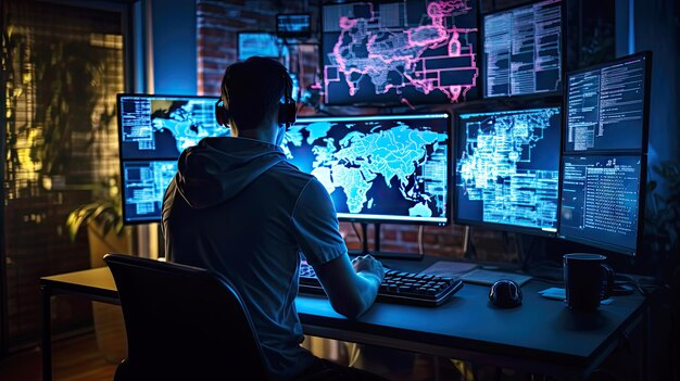 Premium AI Image | A computer programmer in front of a computer monitor ...