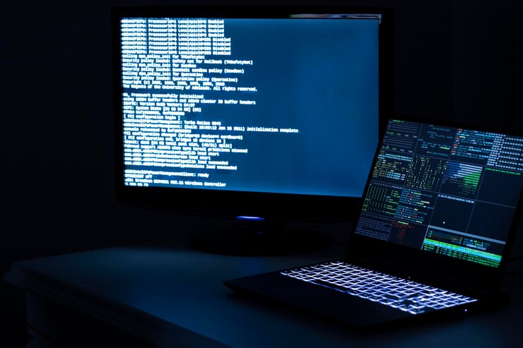 Premium Photo | A computer programmer and hacker prints a code on a ...