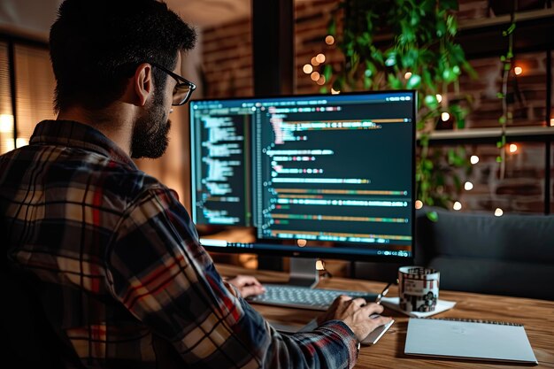 Premium Photo | Computer programmer male working on new software program