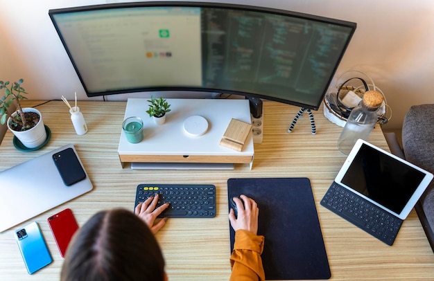 Photo computer programmer working from home teleworking concept