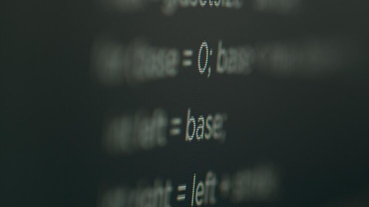 Photo computer programming software app code and html script to develop database server and security firewall. artificial intelligence cloud computing for new web interface, it agency. close up.