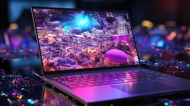 Computer programming with purple light HD 8K background Wallpaper Stock Photographic image