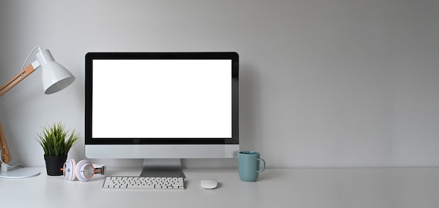 Computer putting on white table