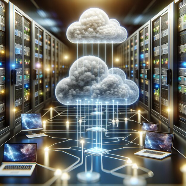棚が多く下部にコンピューターがあるコンピュータルーム