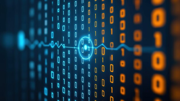 顯示藍色和色數字網格的電腦屏幕 網格似乎是一連串的二進制代碼,每一個數字代表一個單一的資訊