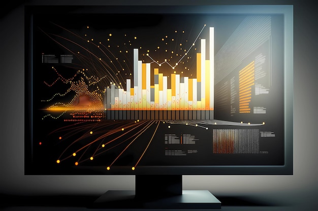 Computer screen displaying multiple financial reports and graphs and pie for business management