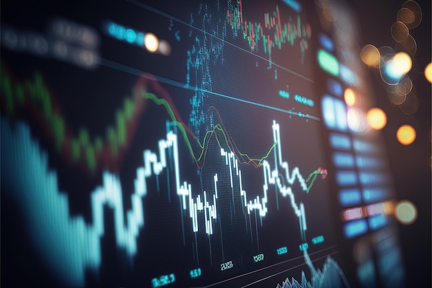 Computer screen monitors with statistic financial graphs analytics and statistics Generative Ai