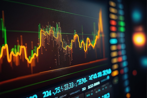 Computer screen monitors with statistic financial graphs analytics and statistics Generative Ai