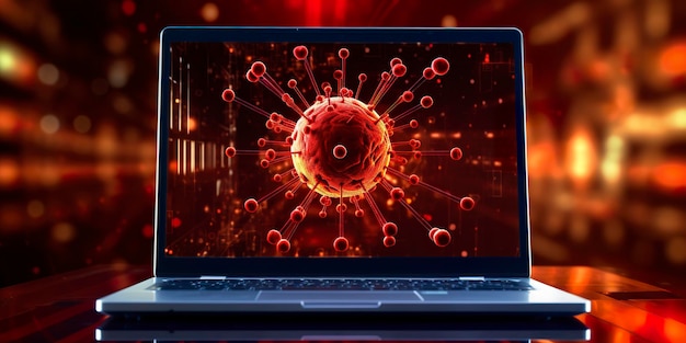 Фото Экран компьютера, показывающий уведомление об установке обновления с символом вируса ai generative